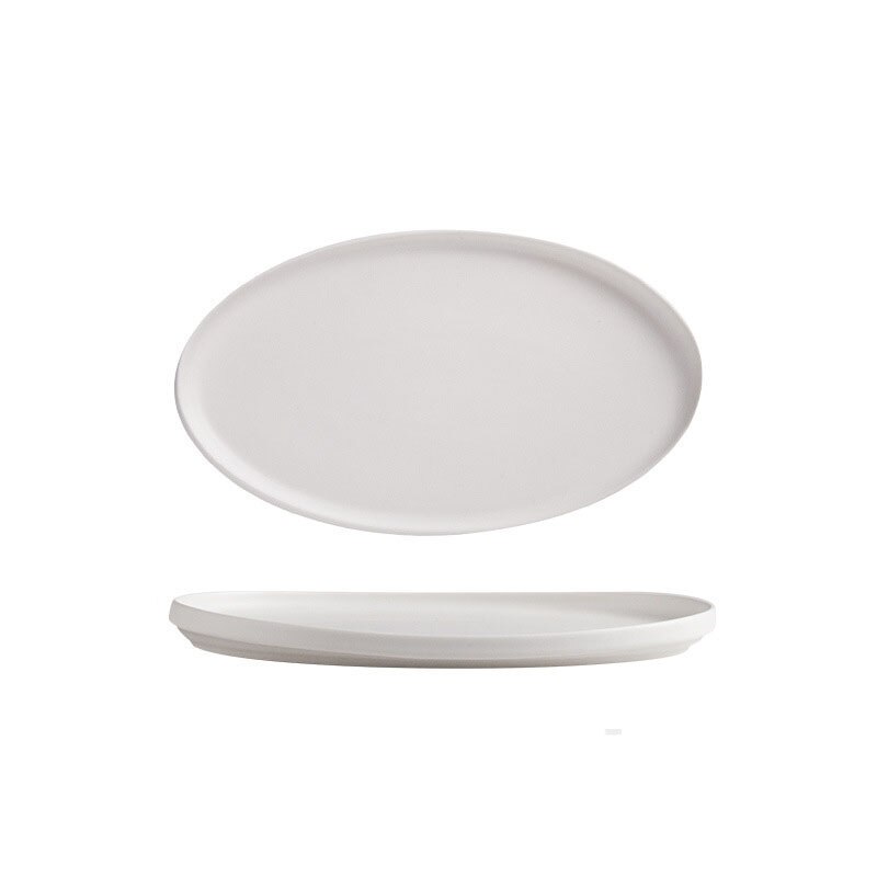 Grands plateaux de service ovales de 12/14 pouces, plats de service en porcelaine de couleur allant au four, assiettes à dîner: WHITE / 14 Pouces