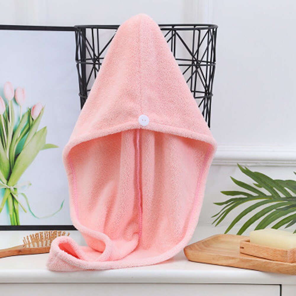 2 stuks koraal fleece effen dames droog haar mutsen dames absorberend snel drogend lang haar absorberende handdoek verpakking tulband douchemuts: Roze