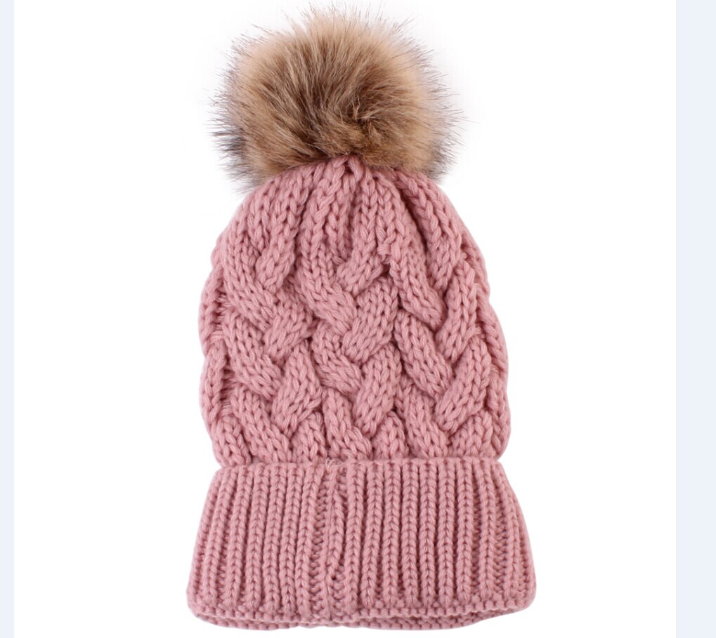 Cute Kids Girls Hats Mother Daughter Warm Knitted Hat Family Matching Children Hats And Caps Winter Newborn Baby Hat Beanie Caps: Pink Adult