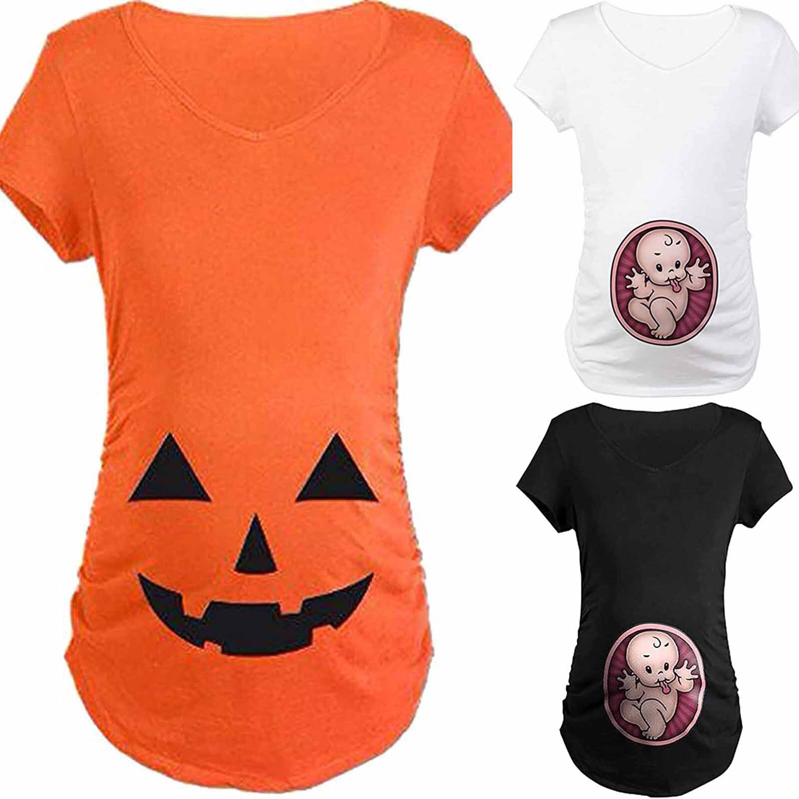 #45 kobiety Halloween śmieszne moda w ciąży śliczne drukuj z krótkim rękawem t-shirty dla dzieci topy bluzka szczyt ubrania dla matek karmiących