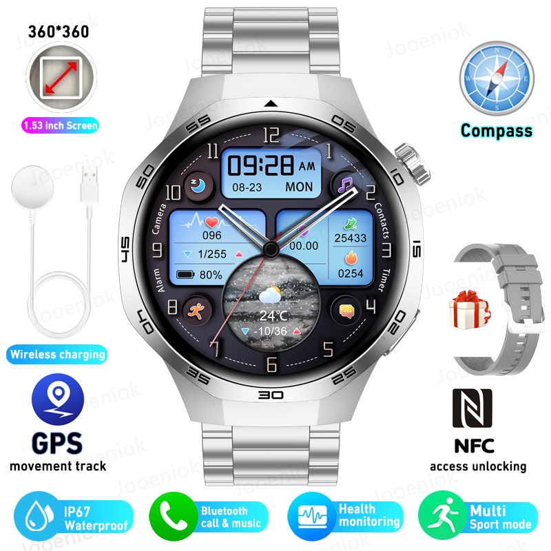Smartwatch 2025 dla mężczyzn Huawei Kompas sportowy Na zewnątrz NFC Połączenie Bluetooth GPS Tętno Zdrowie Wodoodporny Smartwatch pogodowy: zielony