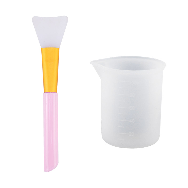 100ML Silicone Measuring Cup Graduated Beaker Epoxy Resin Glue Tools Reused Silicone Round Stirring Rod Measuring Tools: brush  cup