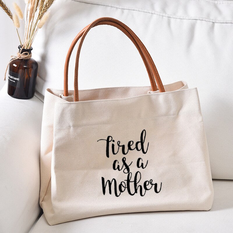 Mom Funny Printed Canvas Tote Bag for Mother's Day Handbag Work Bag Women Lady Beach Bag: white