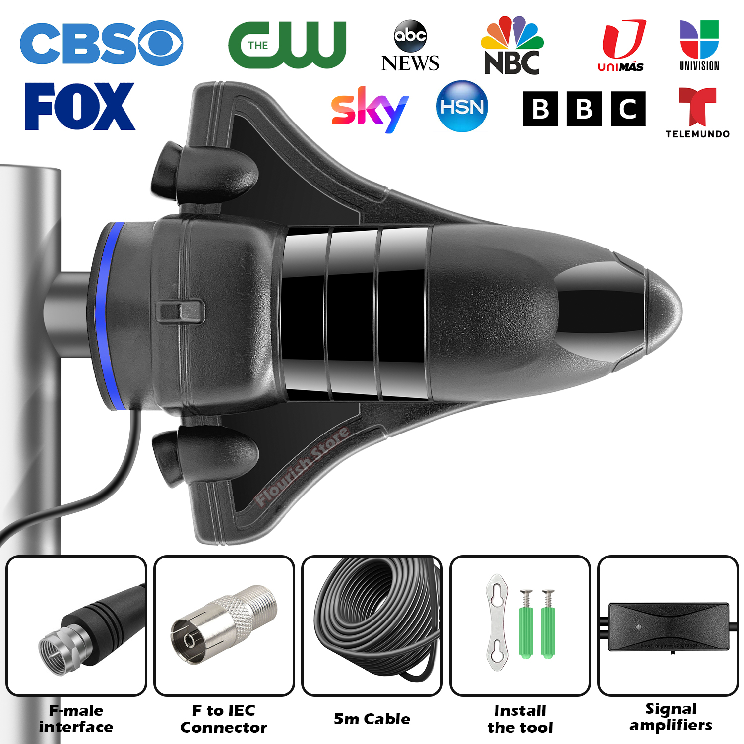 3200+ Miles Range TV Antenna,Digital TV Antenna Indoor Outdoor with Amplifier Signal Booster,Portable HDTV Antennas Support 4K