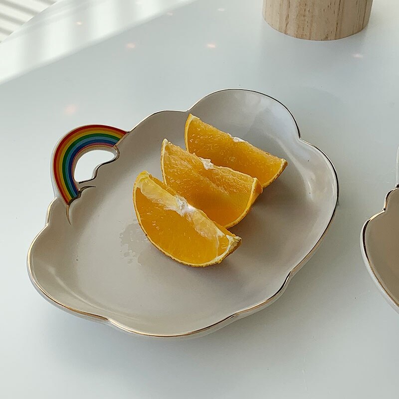 LadyCC Korean Rainbow Ceramic Cloud Breakfast Bowl Special-shaped Plate Household Salad Soup Bowl