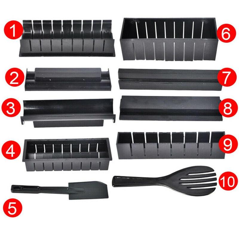 Kit de fabrication de Sushi en rouleau, 10 pièces, Diy, moule en rouleau de riz, outils de cuisine, Sushi japonais, outils de cuisine, noir