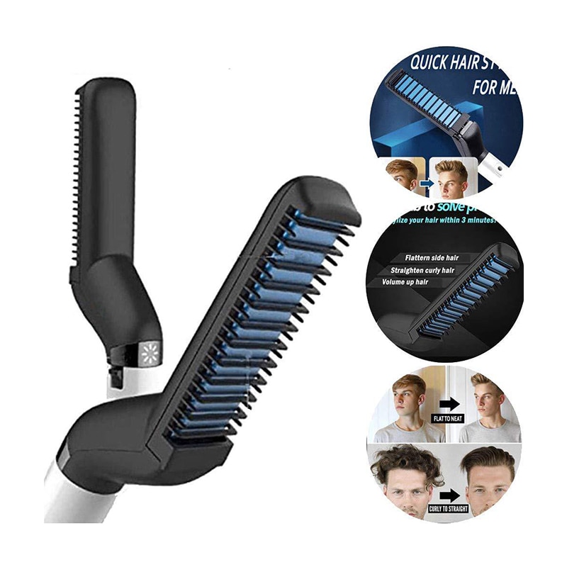 Updated Beard Straightener Man's Hair Flat Iron Fast Heated Straightening Comb Beard and Hair Show Cap Hair Styler For Male