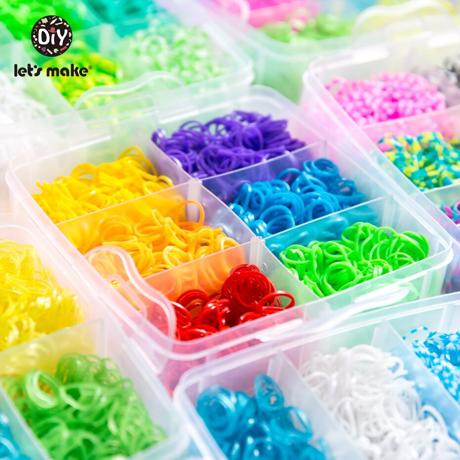 Låt oss göra 1800pc diy leksaker gummi vävstol band stickning armband elastisk regnbåge väv vävstol vuxna barn förälder-barn leksak