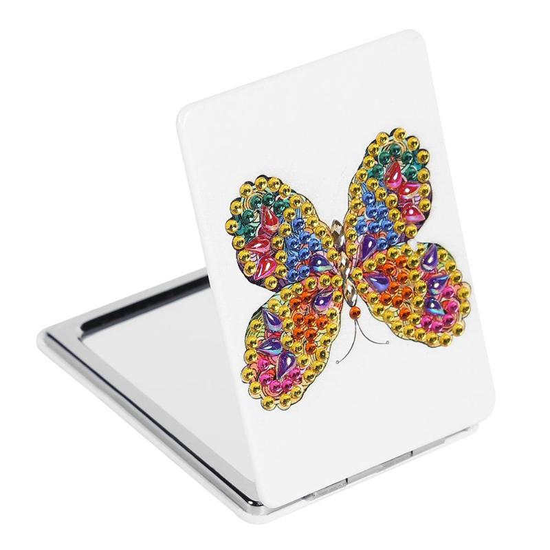 5D bricolage diamant peinture miroir Mini poche femmes fille maquillage miroir papillon strass diamant broderie miroirs