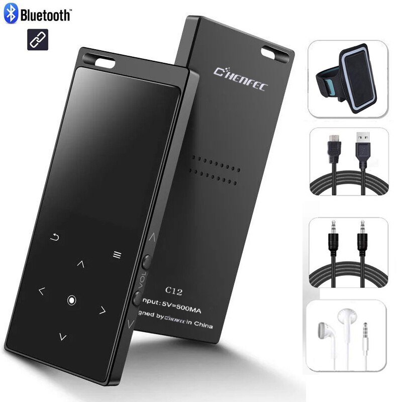 Mp4 -afspiller bluetooth 4.1 indbyggede højttaler touch-knap  mp3 mp4 musikafspiller med fm-radio, optager, understøtter sd-kort op  to 128gb: Sort / 8gb