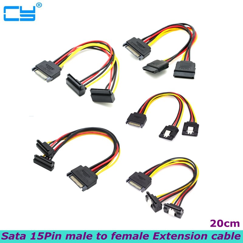 For Computer Case SATA 15Pin Hard Disk Power Supply Male to 2 Bus Splitter Extension Cable 90 Degree With Shrapnel