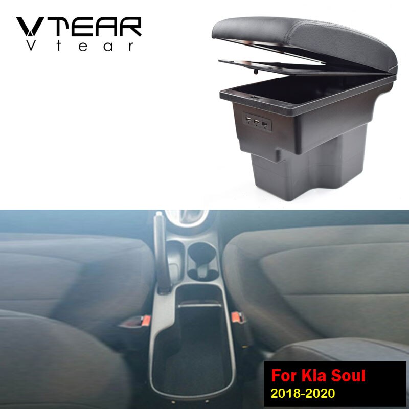 Vtear för kia soul armstödslåda tillbehör bil-styling usb förvaringslåda armstöd bil dekoration mittkonsol interiör