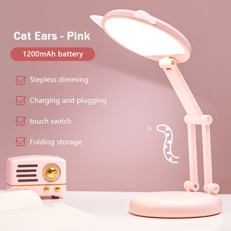 Leuke Led Bureaulamp Helderheid Verstelbare Opvouwbare Led Desktop Lamp Oogbescherming Nachtlampje Kinderen Kids Leuke Leeslamp: pink cat 1200mAh