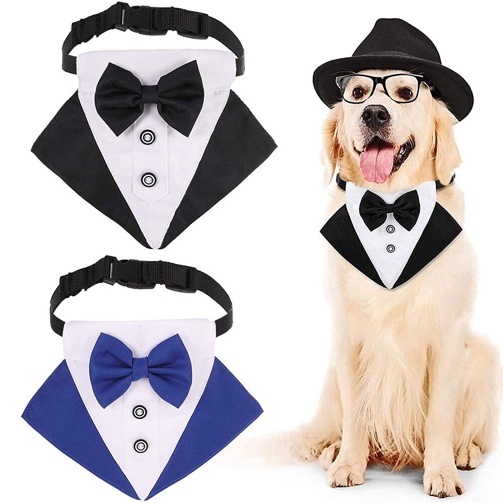 Esmoquin Formal para perro, Bandana de boda con pajarita, ajustable, para cuello de Mascota, pañuelo para perros pequeños, medianos y grandes
