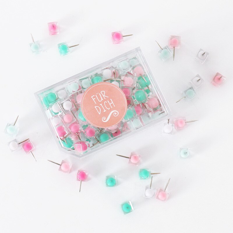 80PCS/Box Push Pins Transparent Thumbtack Plastic For Photo Wall Soft Board Wood Cork Board Map Pins