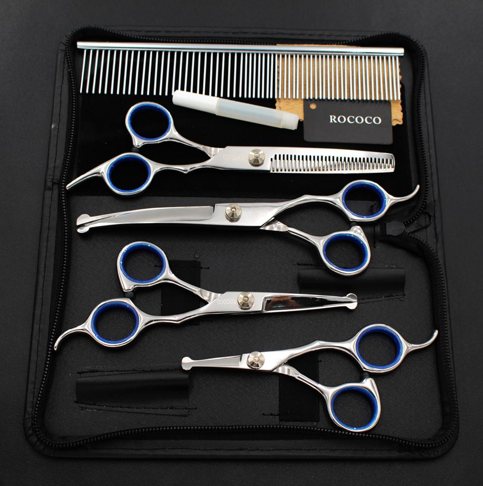 Grooming Shears For Dogs Pet Hair Grooming Scissors Kit with Safety Round Tip: 4 blue tip