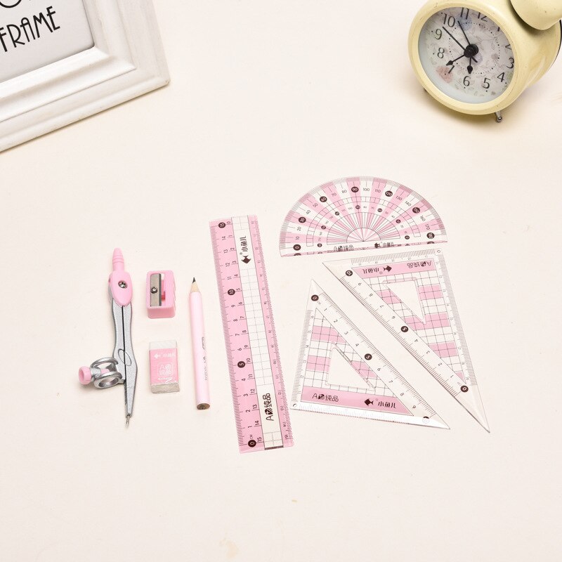 8 pcs/set 5 in 1 Drawing Tools Ruler Eraser Pencil Compass Pencil Sharpener Set For Kids Learning Tools Stationery For School