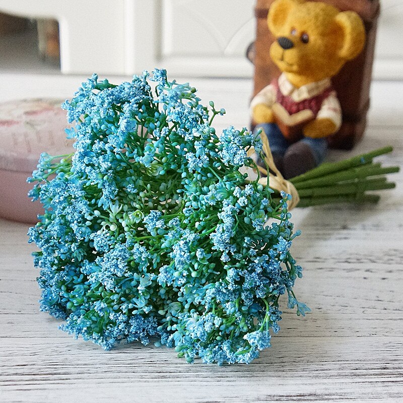Baby ånde kunstige blomster håndlavet diy til bryllupsbuketter til boligindretning dekoration hjem: Blå