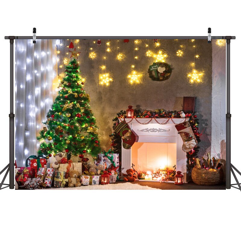 1Pc 3D árbol de Navidad y chimenea fotografía de fondo Cadena de luz de pared telones de fondo: Style3