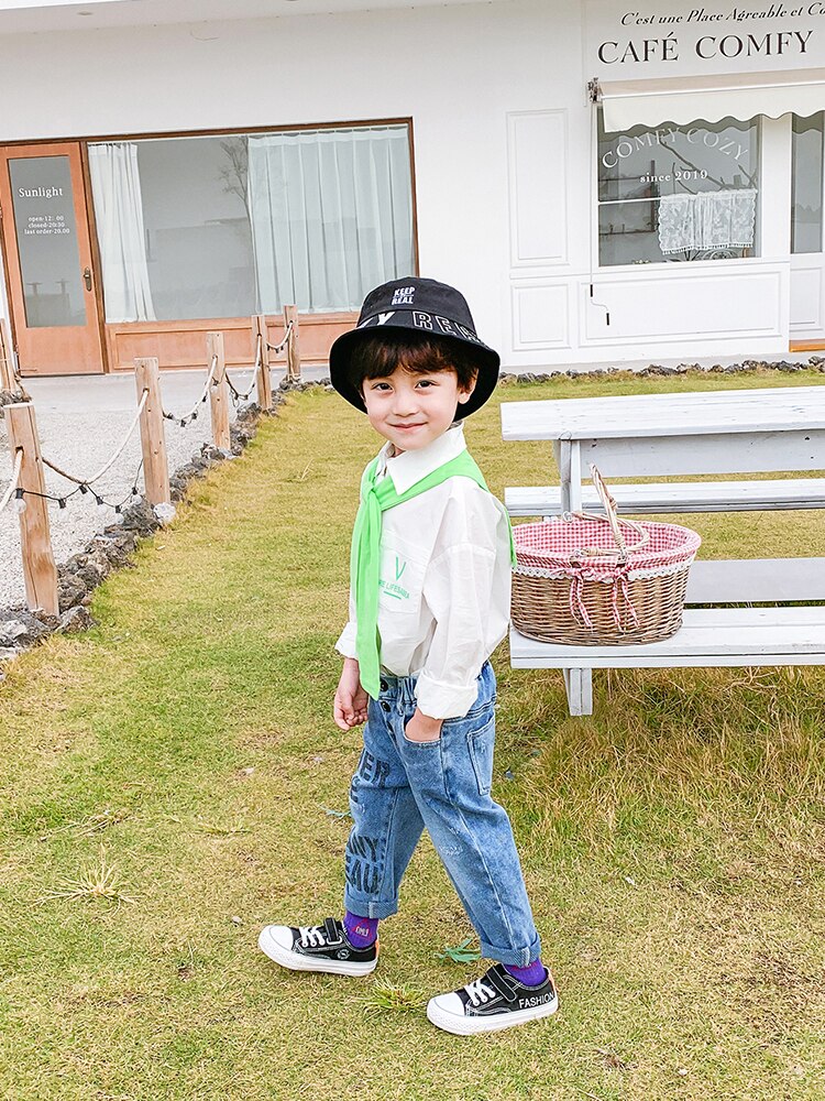 Børns bomuld hvid skjorte smukke drenge personlighed tynd skjorte koreansk tidevand børn lange ærmer vestlig stil