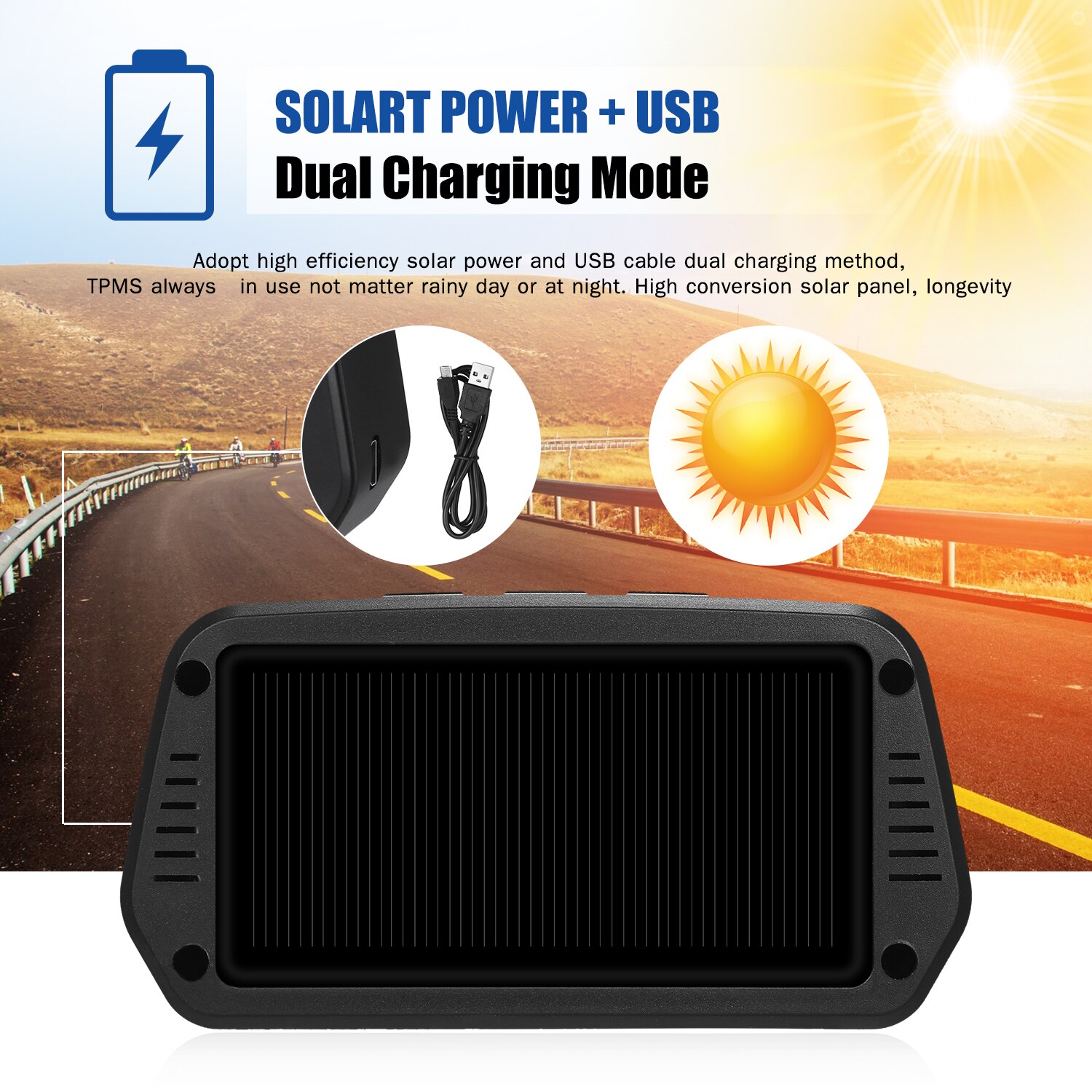 Smart TPMS Tire Pressure Monitoring System Solar Powered with 4/5 External Sensors 6 Alarm Function Real Time Display