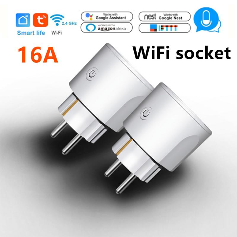 Tuya Smart Plug 16A European Standard Wifi Smart Socket Phone Timer Switch Plug Voice Control Works With Alexa Google Home