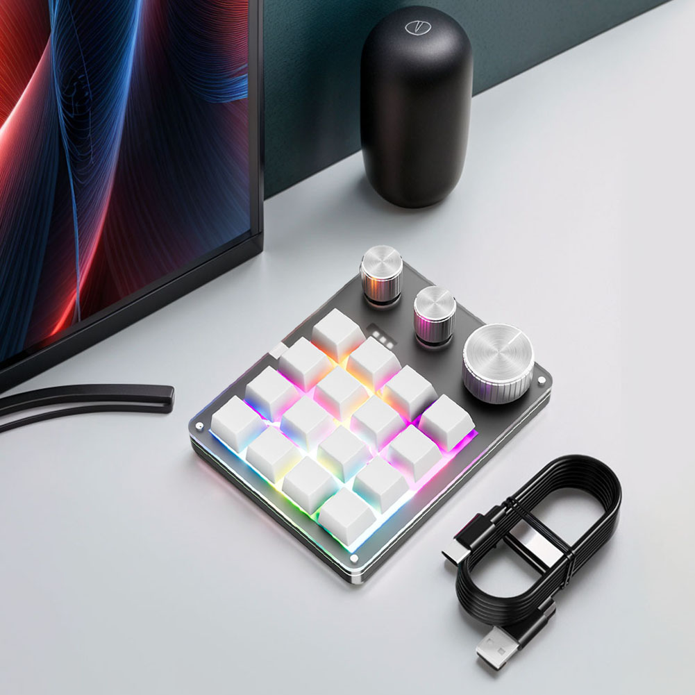 16 smakebit 3 knotter enhåndstastatur rgb ledet-bakgrunnsbelysning type-c kablet mekanisk tastatur trådløst tastatur til pc-datamaskinspilling