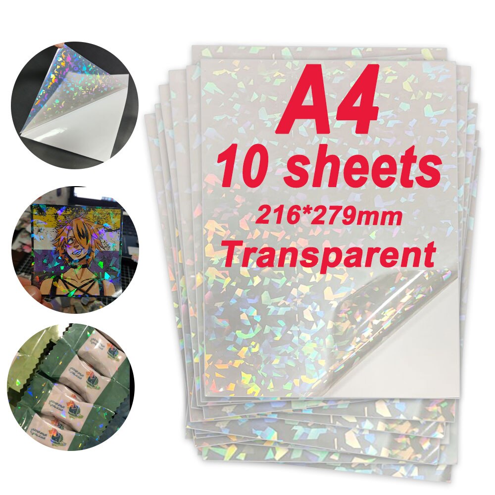 10/20/30/40/50/100 Sheets Holographic A4 Pirnting Paper Printable Vinyl Sticker Paper Adhesive Self-copying Paper Waterproof: 10 Sheets B