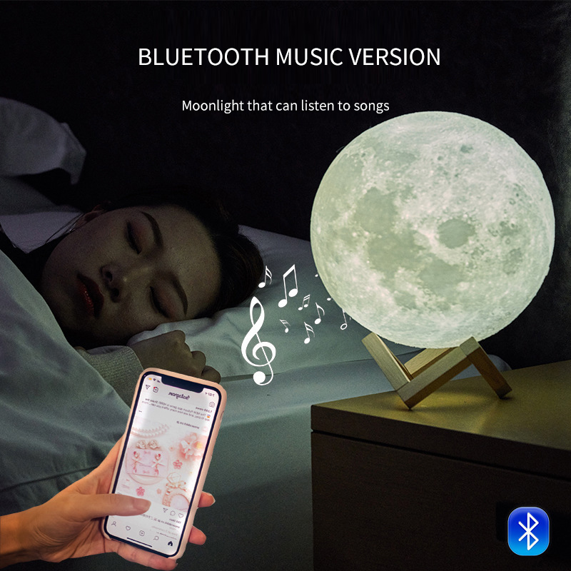 Moon Light Bluetooth Speaker Remote Control Sensor Light USB Colorful Remote Control Bedside Lamp 3D Printing Planet Speaker