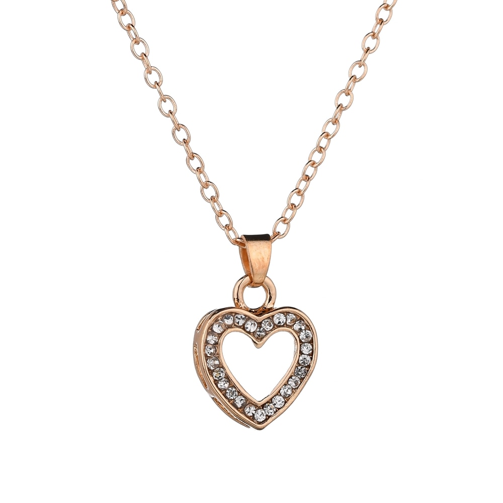 Terreau Kathy 4 stuks Leuke Hartvormige Neclace Oorbellen Sets Sieraden Kristal Kid Kinderen Mooie Goud Kleur Sieraden Sets voor meisje