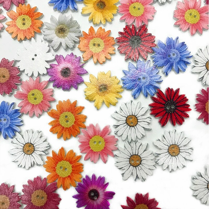 50pcs wooden buttons flower-shaped scrapbook sewing accessories decor button DIY craft handmade clothing decoration 2 holes 25mm