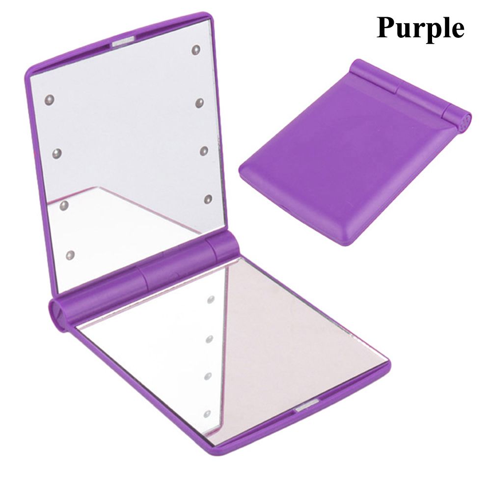 1PC Women Travel Portable Pocket Make Up Mirror with 8 LED Lights Cosmetic Folding Compact Makeup Tool Ladies Nice: Purple