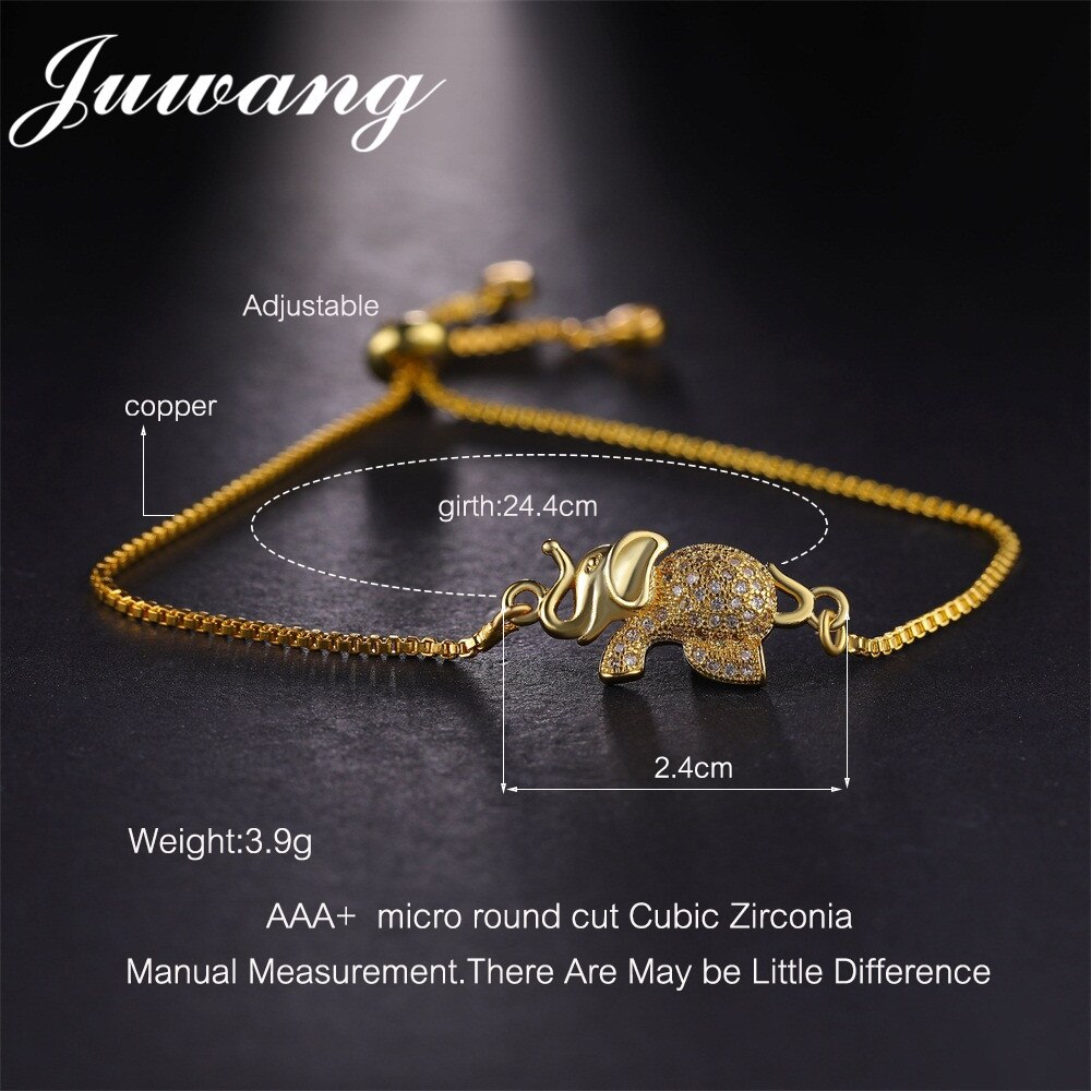 JUWANG Cute Animal Elephant Charm Bracelet Adjustable Chain Link Woman Girl Bracelets & Bangles Cubic Zircon Jewelry