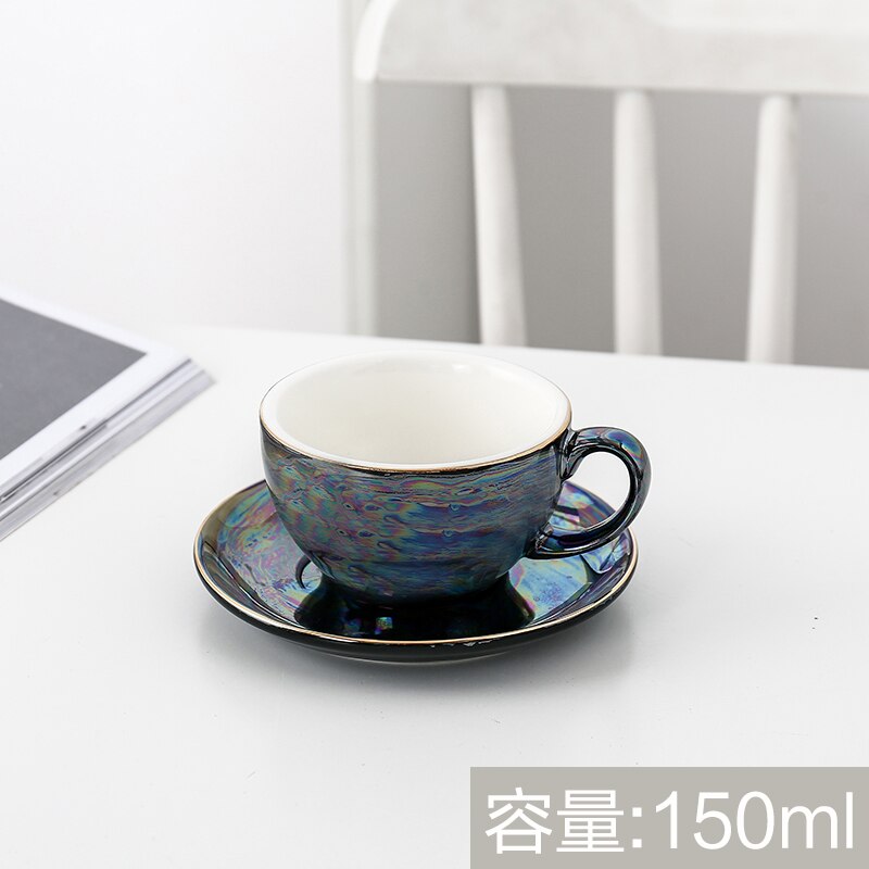 Europese Keramische Kopje Koffie Gold Lijn Parel Glazuur Koffiekopje Schotel Set Thuis Cafe Plezier: Black-150ml
