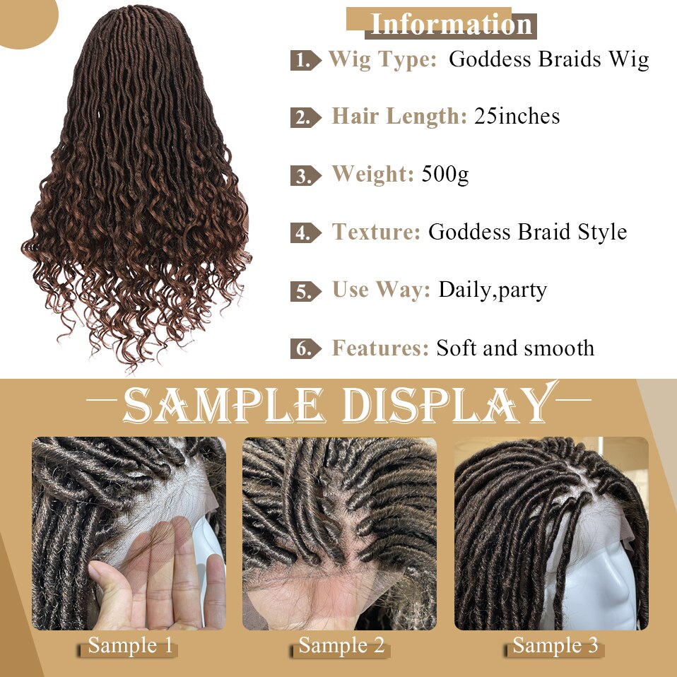 My-Lady 25inches Synthetic Lace Front Braids Wig Braid For Black Woman Long Culy African Hair Faux Locs Goddess Braided Wigs