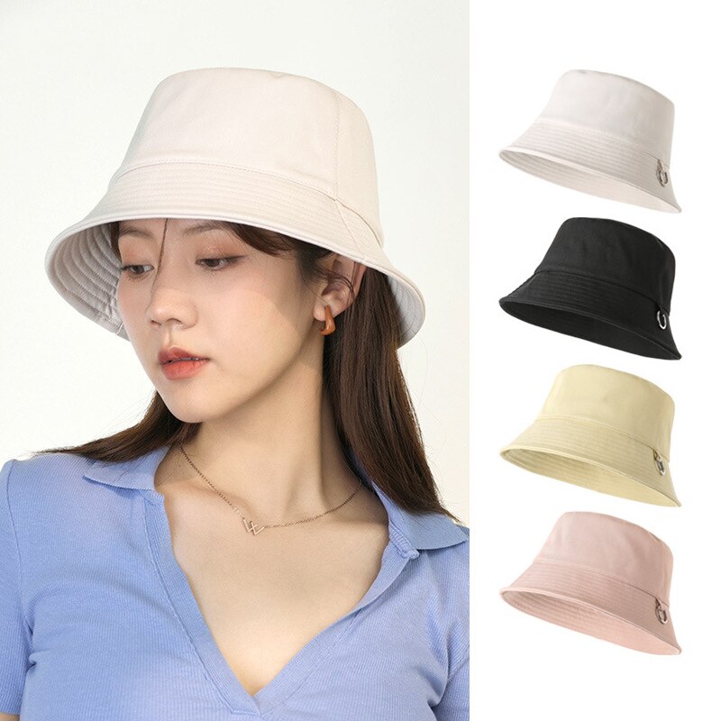 Chapeau seau d&#39;été avec anneau en métal pour filles, pare-soleil de plage en plein air, casquette de pêcheur pour garçons et femmes, Bob décontracté, Panama