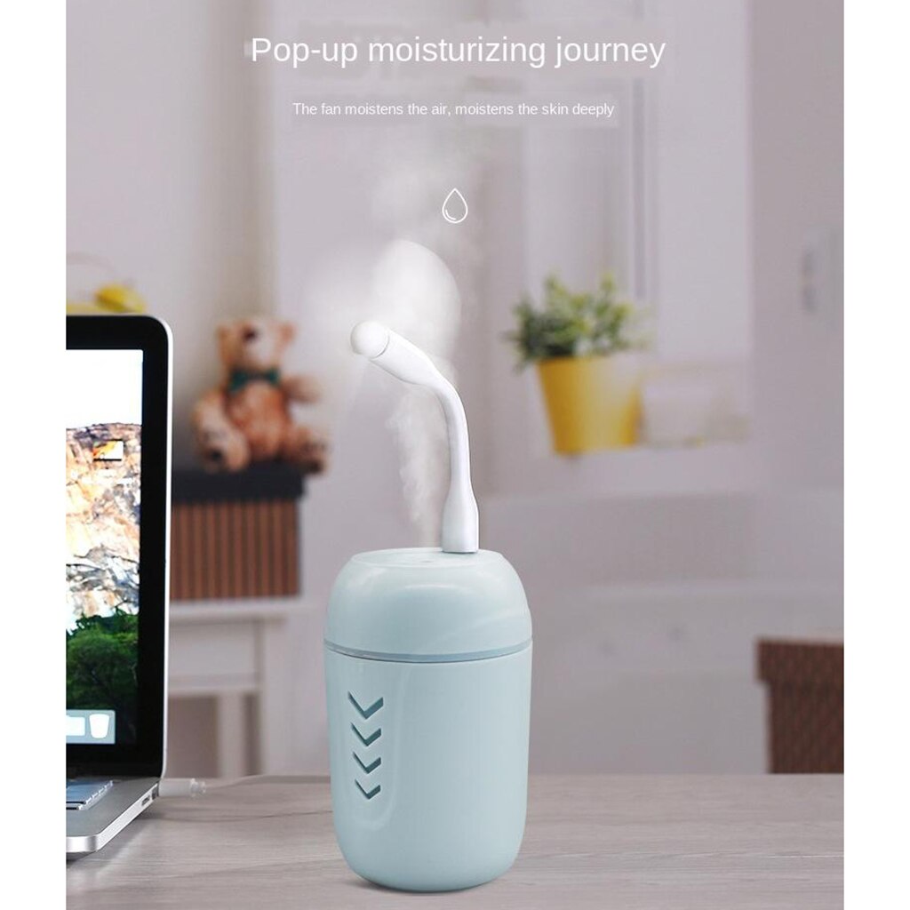 Portable Mini USB Humidifier, 200ml Low Noise Humidifier with Colors Night Light and Mini Fan, USB Cable