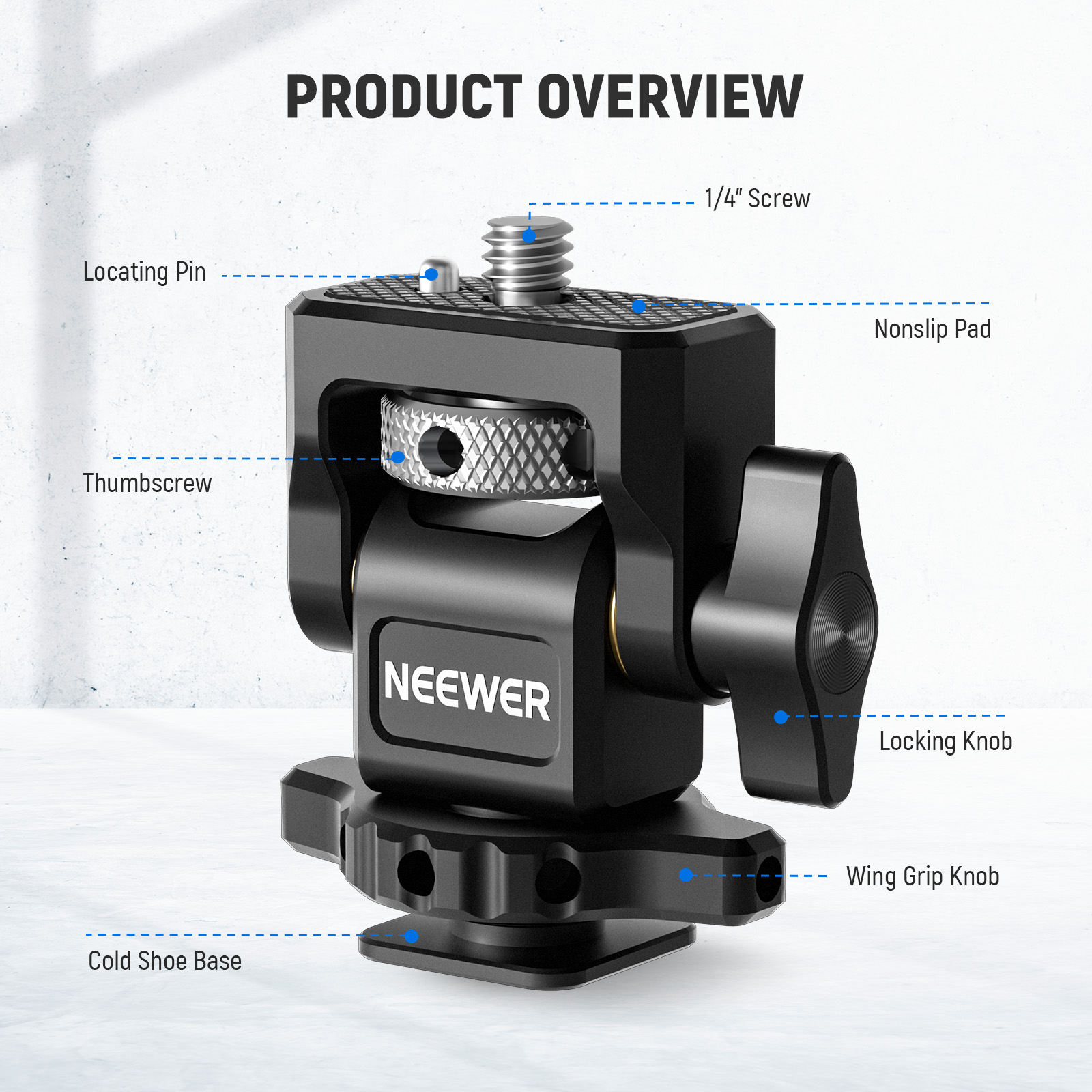 NEEWER DSLR Camera Clamp Adjustable Monitor Mount with Cold Shoe Anti Twist 1/4" Screw for Monitor Flash Light DIY Attachment