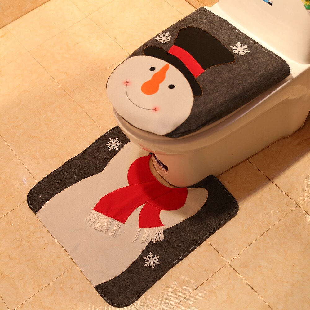Luanqi toilette décoration père noël salle de bain tapis noël toilette siège & couverture noël toilette couvercle nouvel an noël décoration: C