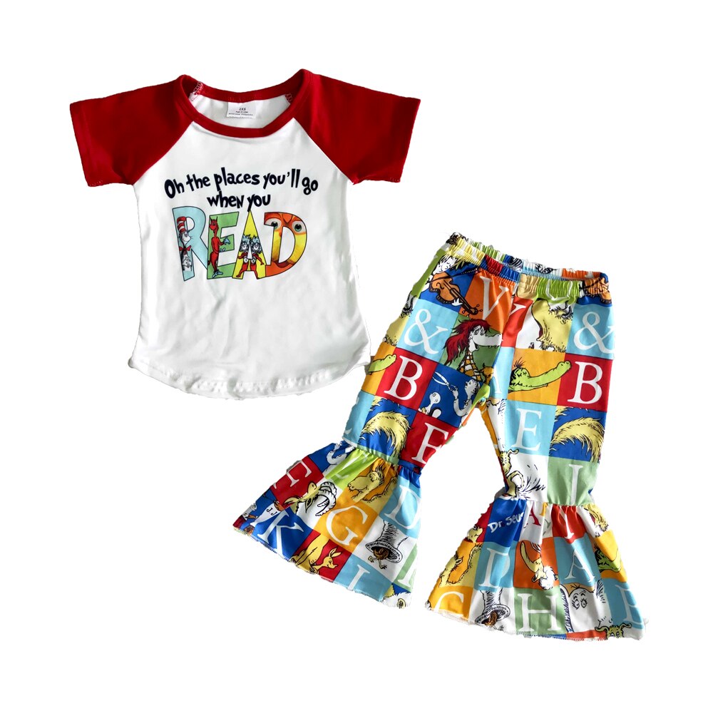 Girl Short Sleeve Outfits Stitching Top and Bells Set Toddler Cute Cartoon Pattern Clothing Suit