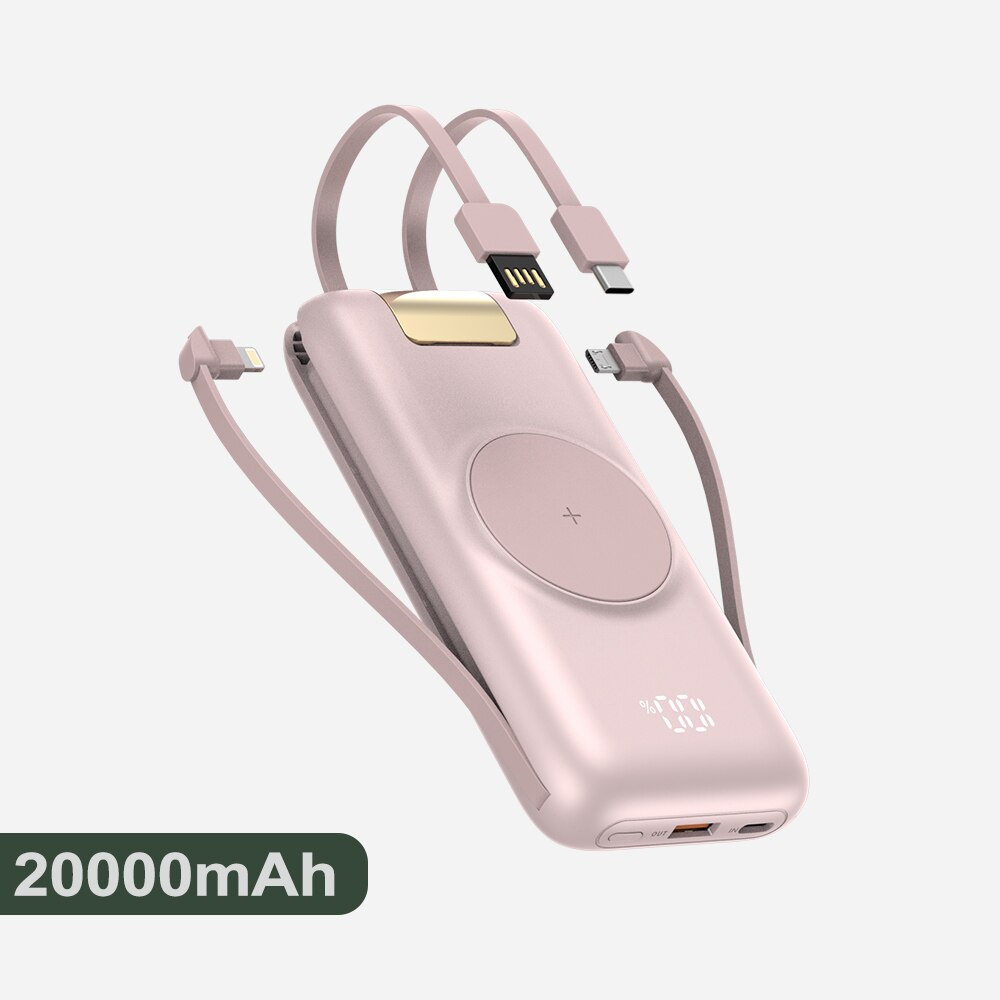22.5W Wired Super Fast Charger 10000/20000mAh Power Bank PD+15W Wireless Charger for iPhone Samsung Xiaomi QC3.0 Quick charger: 20000mAh Pink
