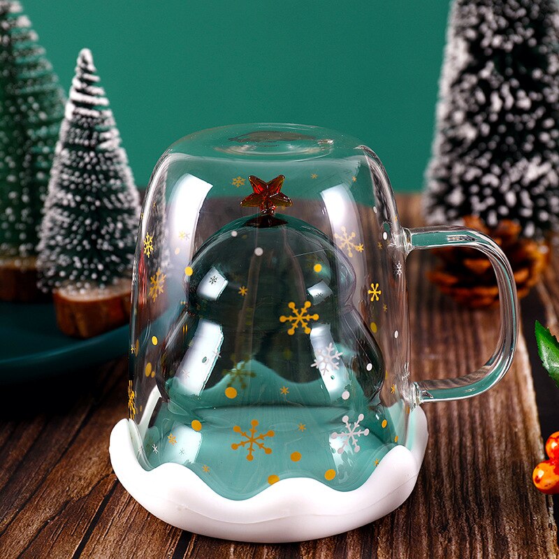 300ml juletre kopp dobbel vegg glass kopp med silisium lokk te glass juice espresso kaffe kopp jule vin glass: Jul med lokk