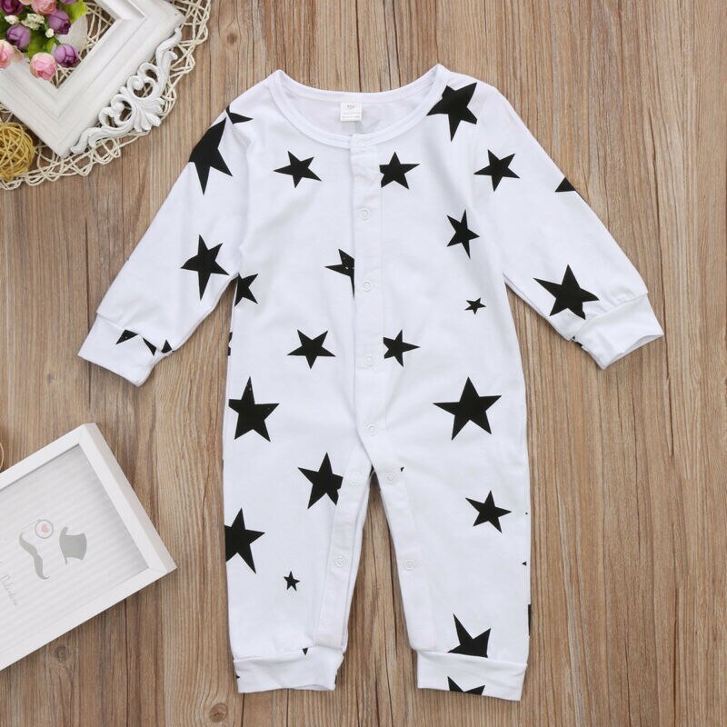 CANIS Autumn Newborn Baby Boy Girls Star Long Sleeve O Neck Button Lovely Romper Jumpsuit Outfit Clothes