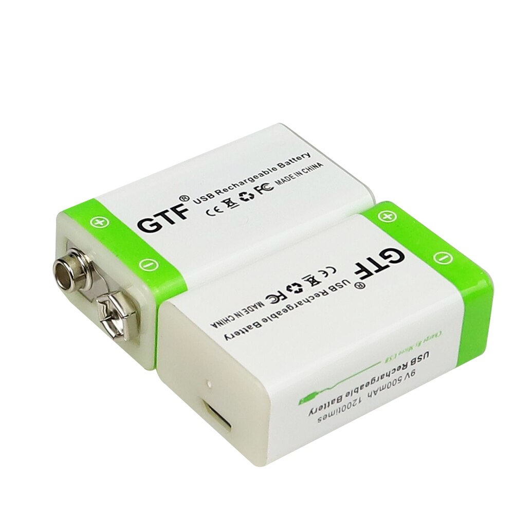 GTF 9V 500mAh lithium USB Rechargeable battery 9V li-ion Square battery for Toy Remote Control KTV Multimeter Microphone: 2pcs