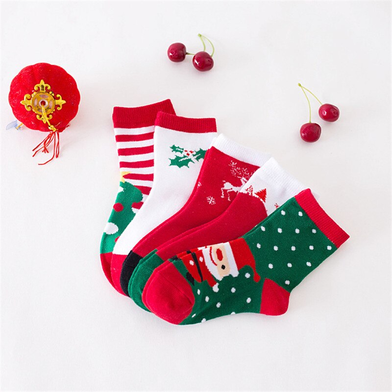 5Pairs/Pack Kids Girls Socks Cotton Boy Children's Socks Autumn Winter Baby Boy Girls Christmas Socks Age for 1-12Years