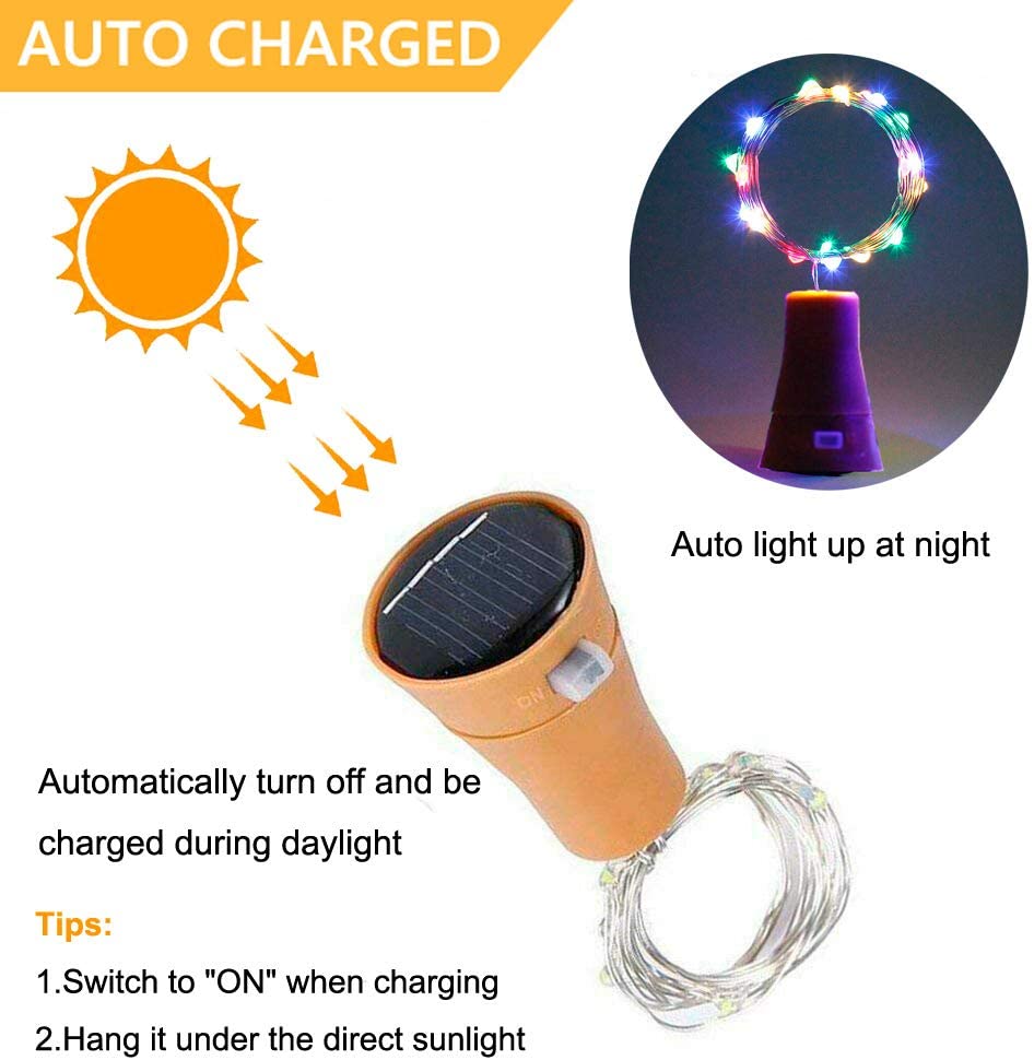 Luces solares para botellas de vino, 10LED, 15LED, 20LED, forma de corcho, guirnalda de luces navideñas, alambre de cobre, lámpara decorativa para habitación del hogar