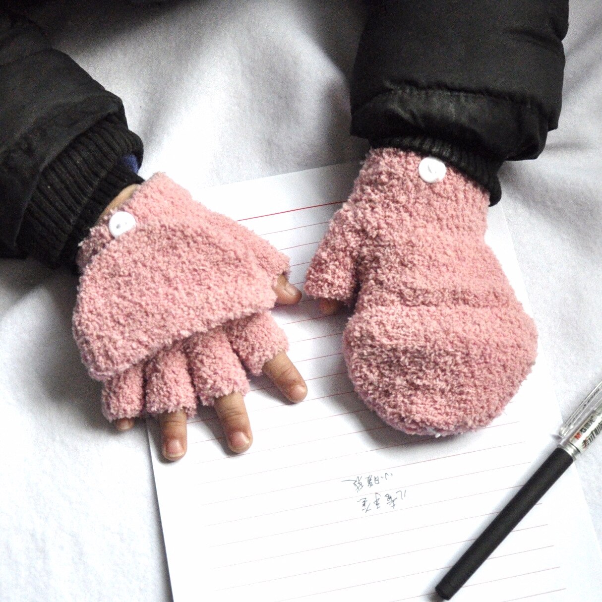 freundlicher Winter Handschuhe Korallen Vlies Verdicken Halb Finger Klappe Halten Warme Baby Fäustlinge Neugeborenen Weiche Handschuhe Faltbare Fäustlinge: rosa