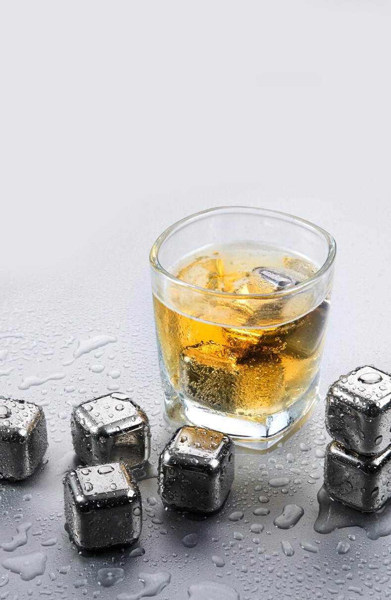 Stainless Steel Ice Cubes, Reusable Chilling Stones for Whiskey Wine, Drinks Cooler stone Rock Party Bar Tool