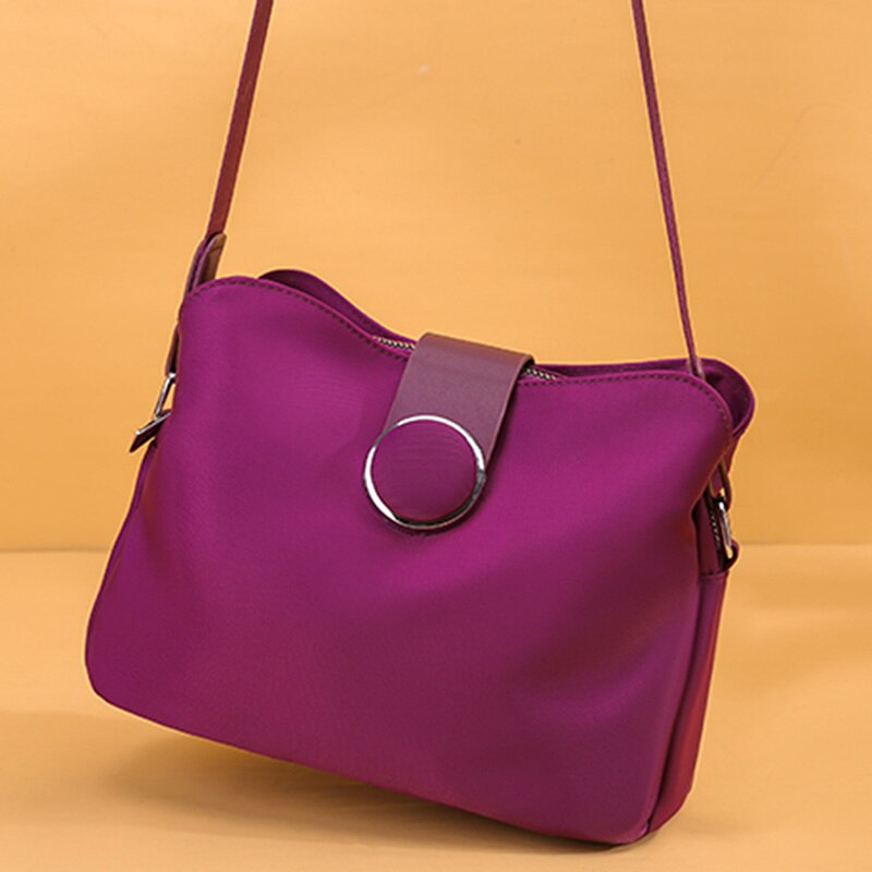 Bandolera de tela de nailon multicapa para mujer, Bolso pequeño de tela Oxford en Diagonal, Color sólido, a la: Purple