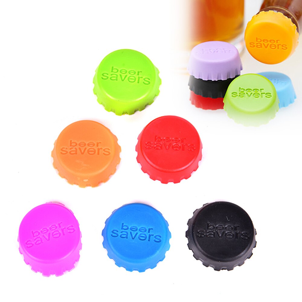 6Pcs/set Reusable Silicone Beer Bottle Cap Colorful Leak Free For Wine Beer Beverage Bottle Novelty Sealer Stopper Cover